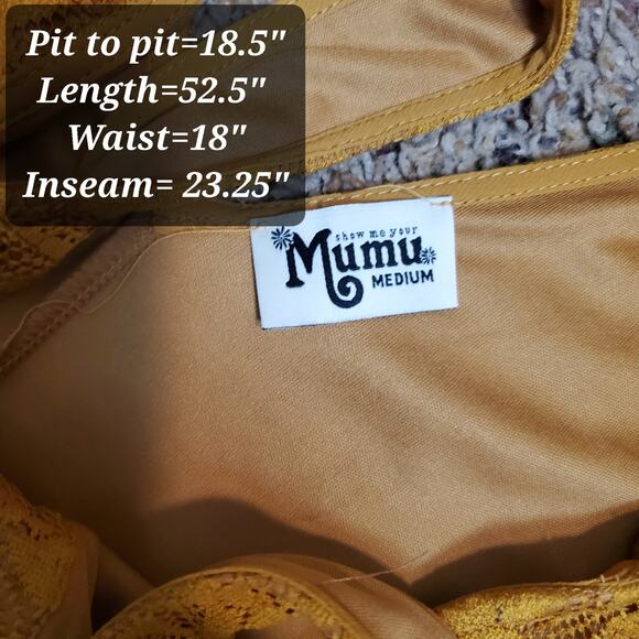 Show Me Your Mumu Med Mini Jumpsuit Mustard Yellow Lace Overlay Bohemian Chic - Picture 10 of 12